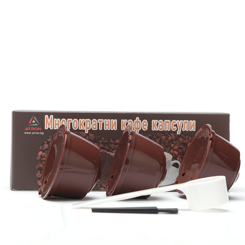 Комплект 3 броя капсули за многократно ползване съвместими с Dolce Gusto + лъжица и четка - Atron Комплект 3 броя капсули за многократно ползване съвместими с Dolce Gusto + лъжица и четка - Atron